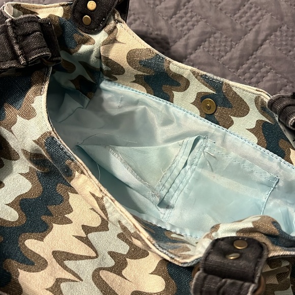 Kavu Teal Blue and Cream Shoulder Bag with Abstract Print - Picture 4 of 4